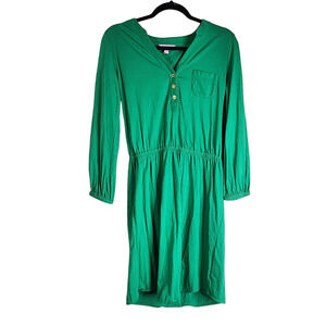 Lilly Pulitzer Beckett Shirt Dress SZ Small Solid Kelly Green Henley 3/4 Sleeve